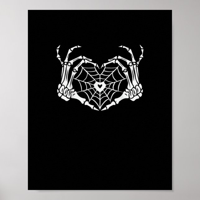 Póster Skeleton Hand Heart Spiderweb Halloween Cobweb Par (Frente)