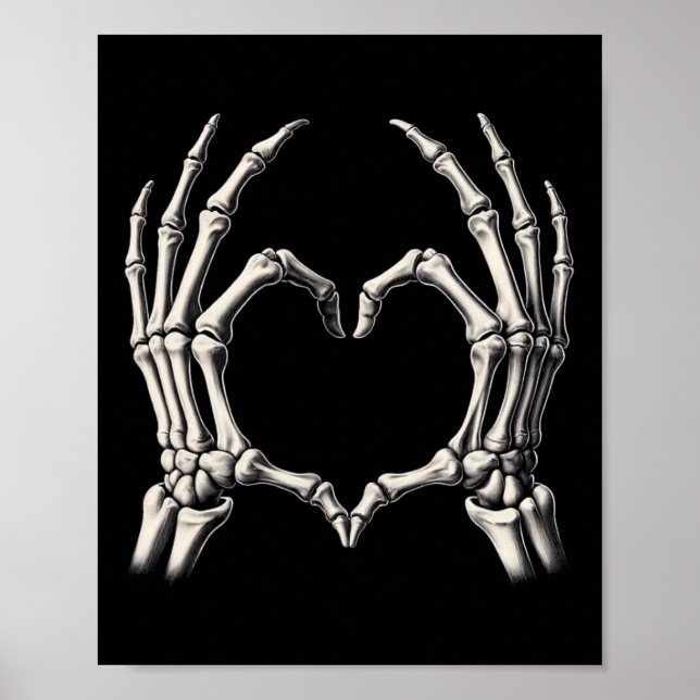 Póster Skeleton Hand Heart Xray Retro Funny Halloween Cos (Frente)