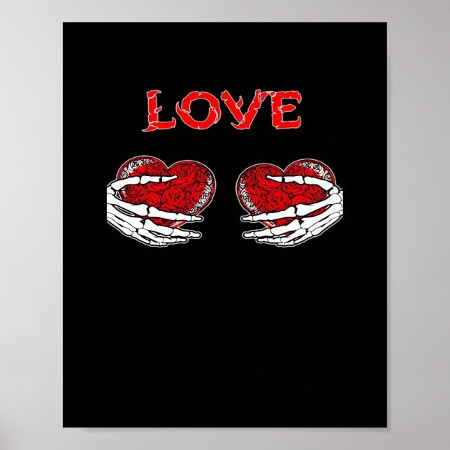 Póster Skeleton Hands Heart Funny Design (Frente)