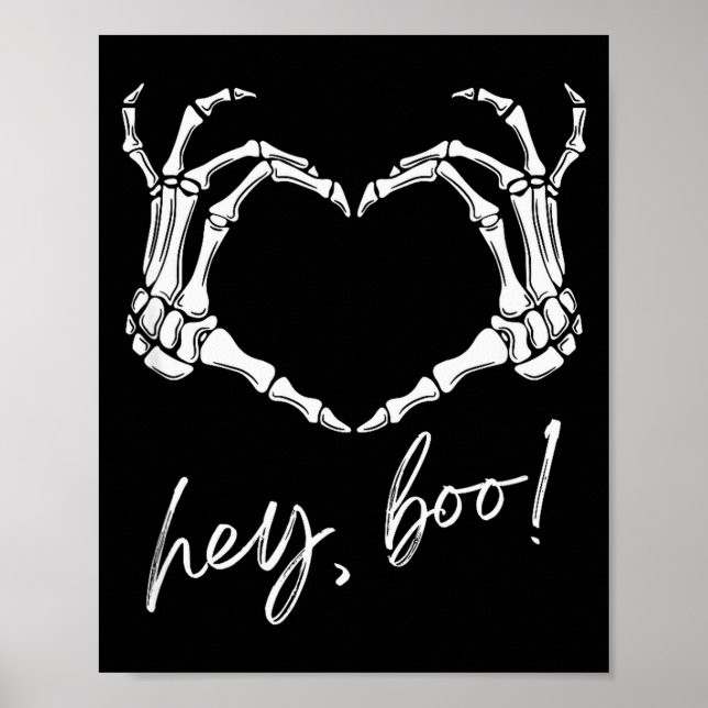 Póster Skeleton Hands Heart Hey Boo Funny Halloween Men W (Frente)