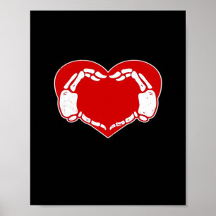 Póster Skeleton Heart Hands Gótico Valentine Red Classic