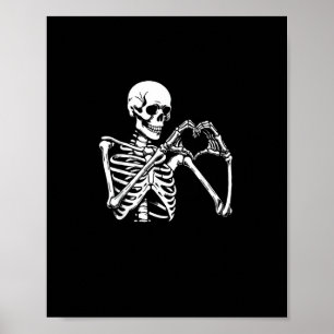 Póster Skeleton Heart Hands Rótulo Halloween Costume Retr