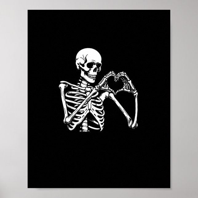 Póster Skeleton Heart Hands Rótulo Halloween Costume Retr (Frente)