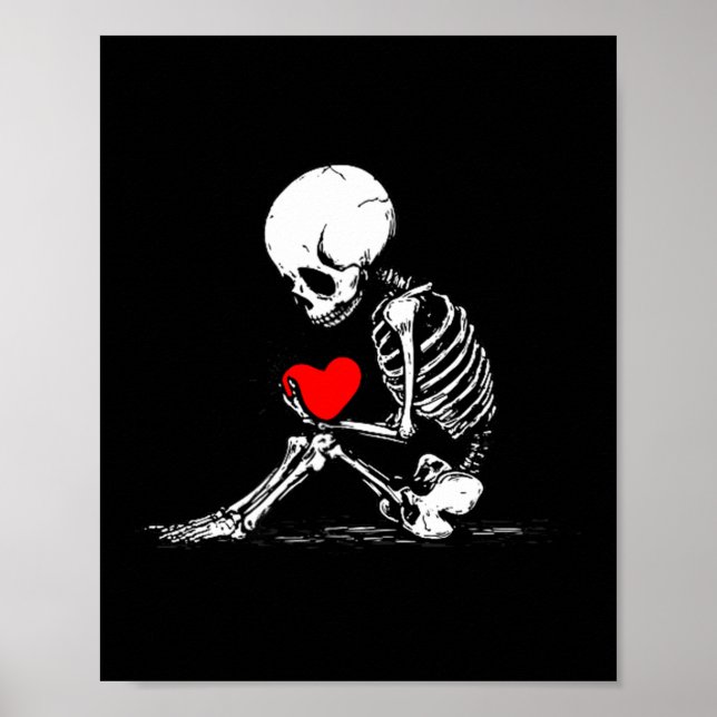 Póster Skeleton Heart Valentines Emo Gothic Minimalist Ck (Frente)