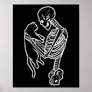 Póster Skeleton Holding Cat Fun Halloween Costume Hombres