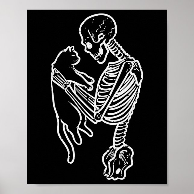 Póster Skeleton Holding Cat Fun Halloween Costume Hombres (Frente)