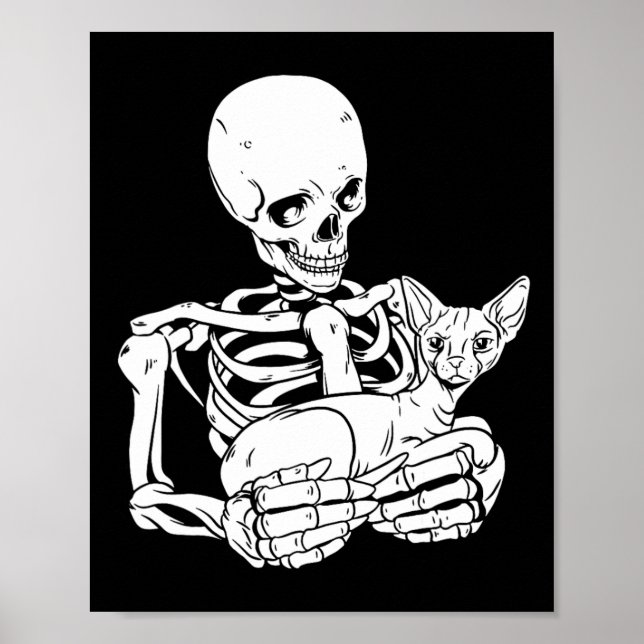 Póster Skeleton Holding Cat Graciosa Esfinx de cráneo de  (Frente)