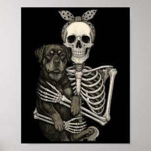 Póster Skeleton Holding Rottweiler Dog Funny Lazy Hallowe