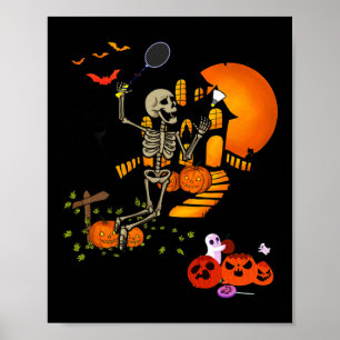 Póster Skeleton Jugando a Badminton Sport Scary Halloween