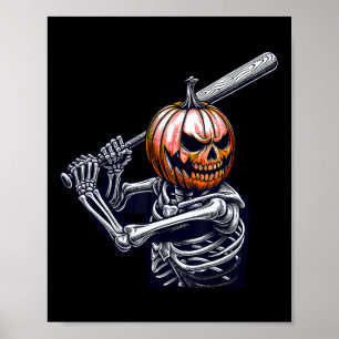 Póster Skeleton Jugando Béisbol Halloween