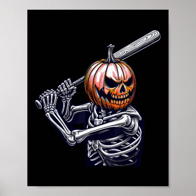 Póster Skeleton Jugando Béisbol Halloween (Frente)