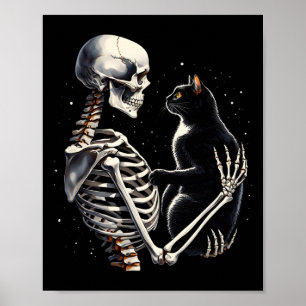 Póster Skeleton Jugando Con Una Grapa Gráfica De Gato De