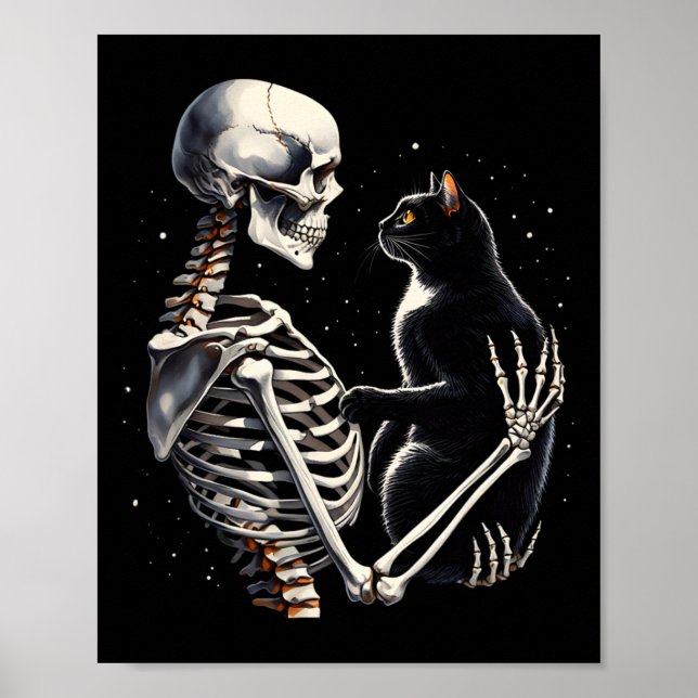 Póster Skeleton Jugando Con Una Grapa Gráfica De Gato De  (Frente)