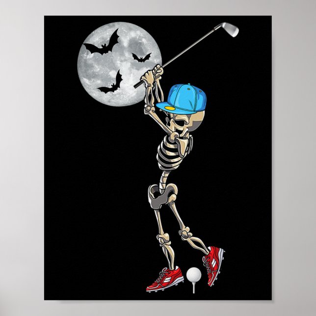 Póster Skeleton Jugando Golf Golf Feliz Día de Halloween (Frente)