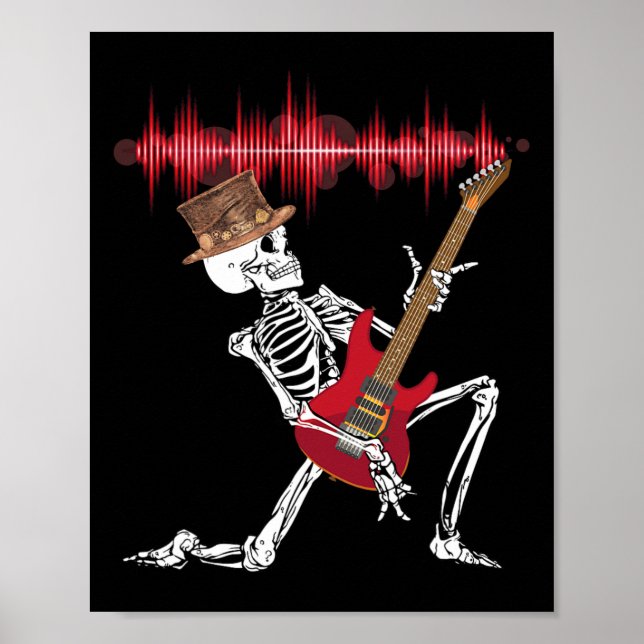 Póster Skeleton Jugando Guitarra Eléctrica Divertida Hall (Frente)