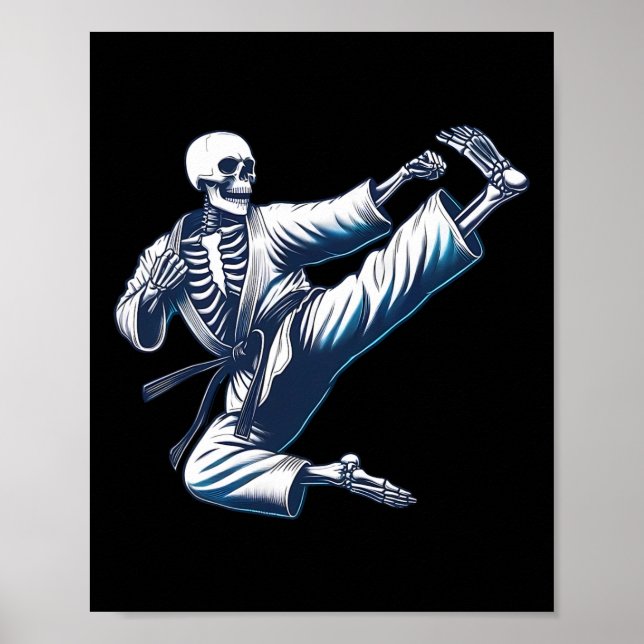 Póster Skeleton Karate Kick Artes Marciales Kickboxing Mm (Frente)