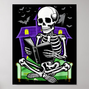 Póster Skeleton Leer libros Amantes de Bookworms Lectores