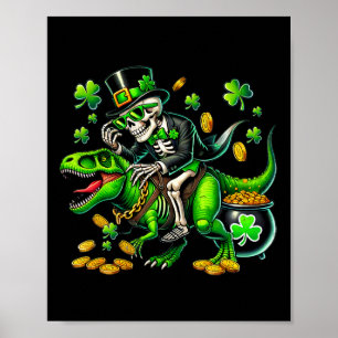 Póster Skeleton Leperchaun Skeleton Riding Trex St Patric