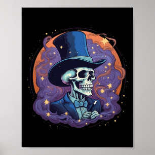 Póster Skeleton Magician Top Hat Stars Smoll Hallow