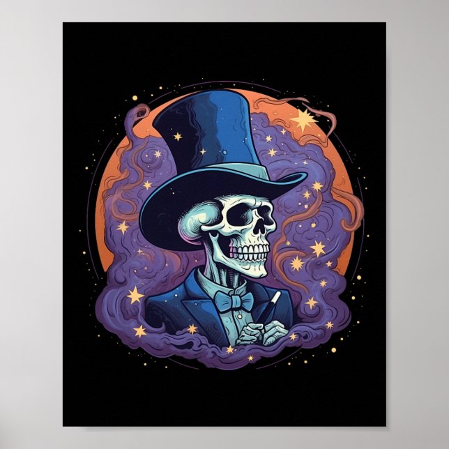 Póster Skeleton Magician Top Hat Stars Smoll Hallow (Frente)