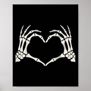 Póster Skeleton Mands Heart Rótulo Halloween