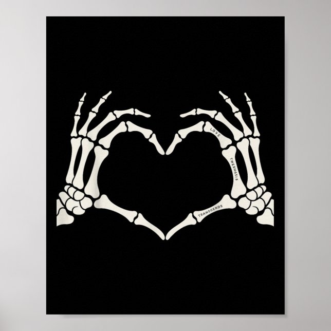 Póster Skeleton Mands Heart Rótulo Halloween (Frente)