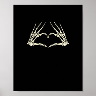 Póster Skeleton Manos Corazón Gracioso Halloween Hallowee