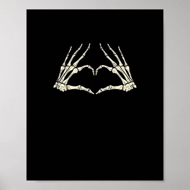 Póster Skeleton Manos Corazón Gracioso Halloween Hallowee (Frente)