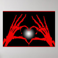 Skeleton manos rojas corazón