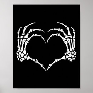 Póster Skeleton Manos Rótulo Corazón Halloween Disfraces