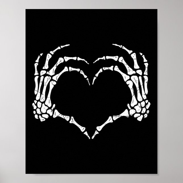 Póster Skeleton Manos Rótulo Corazón Halloween Disfraces  (Frente)