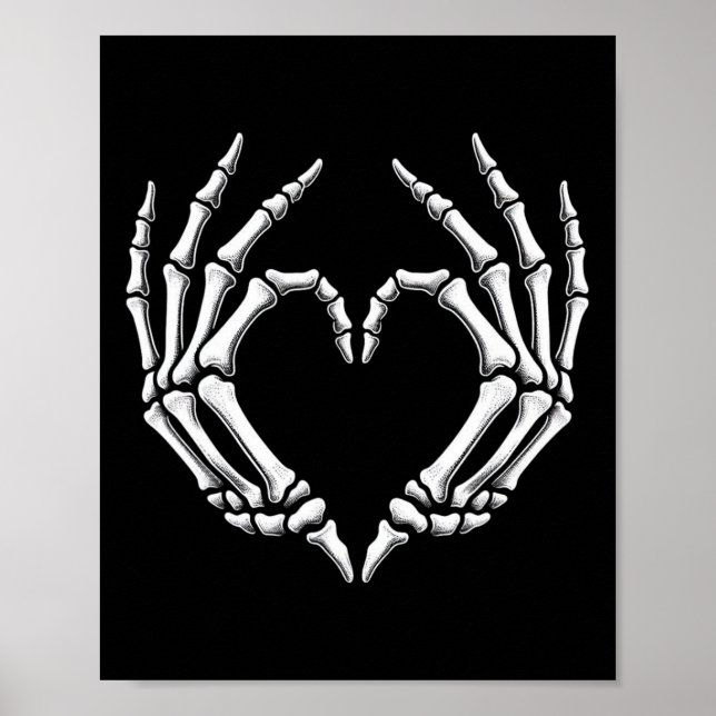 Póster Skeleton manos Rótulo de corazón retro disfraz de  (Frente)