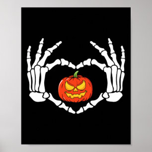 Póster Skeleton manos Rótulo de corazón retro disfraz de