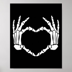 Póster Skeleton manos Rótulo de corazón retro disfraz de