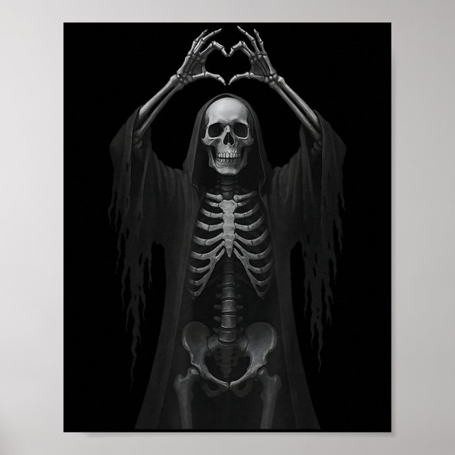 Póster Skeleton manos Rótulo y cara divertida Halloween C (Frente)