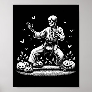 Póster Skeleton Martial Art Karate Judo Player Halloween