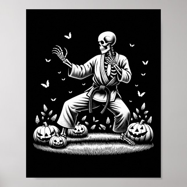 Póster Skeleton Martial Art Karate Judo Player Halloween (Frente)