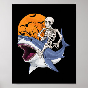 Póster Skeleton montando tiburones Graciosos disfraces de