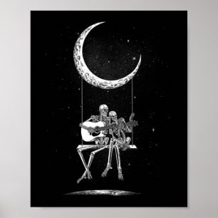 Póster Skeleton Moon Band Tees - Rock And Roll Concert Gr