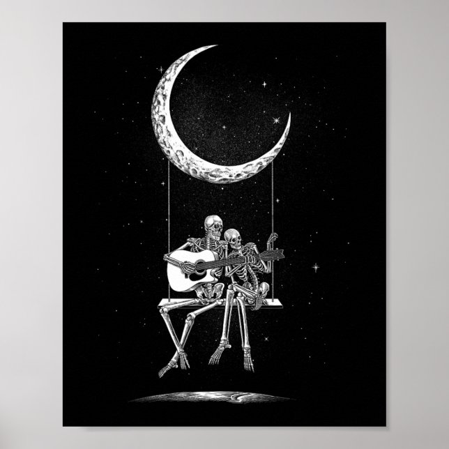 Póster Skeleton Moon Band Tees - Rock And Roll Concert Gr (Frente)