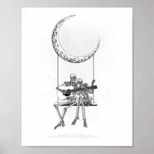 Póster Skeleton Moon Band Tees - Rock And Roll Concert Gr