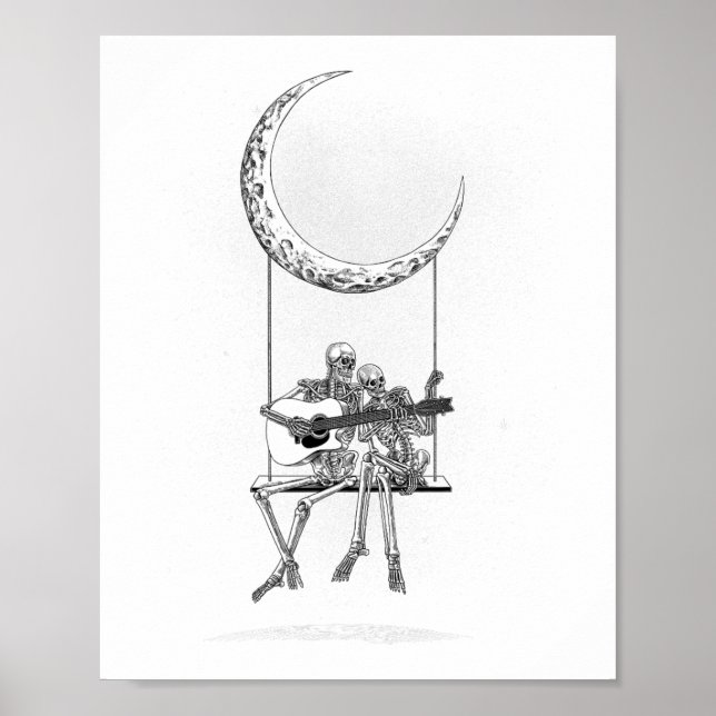 Póster Skeleton Moon Band Tees - Rock And Roll Concert Gr (Frente)