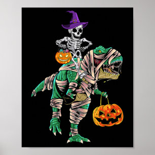 Póster Skeleton Mummy Dinosaur T Rex Halloween Para Niños
