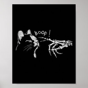 Póster Skeleton negro de gato con una mano en la nariz de
