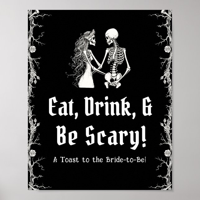 Póster Skeleton negro de Halloween come bebida y da miedo (Frente)
