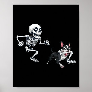 Póster Skeleton persigue a perro Mascota de Halloween del