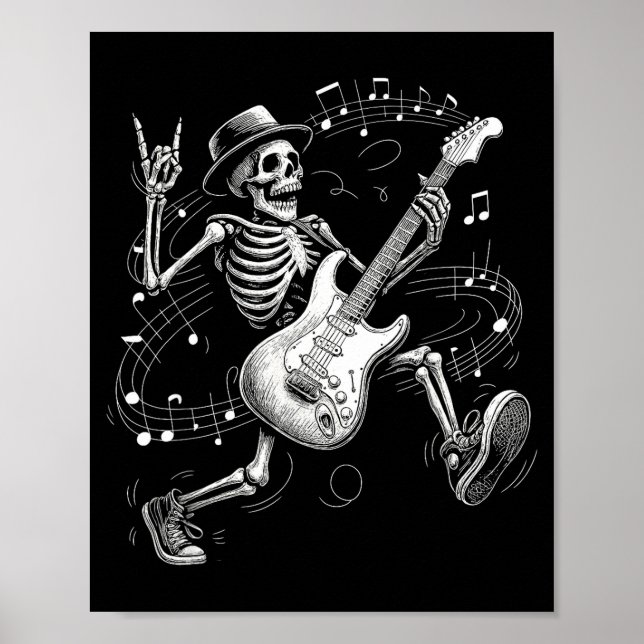 Póster Skeleton Playing Guitar Music For Men Women Rock B (Frente)