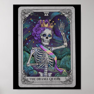 Póster Skeleton Queen Tarot Card Bruja gótica Halloween
