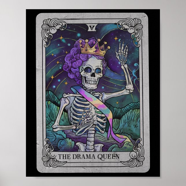 Póster Skeleton Queen Tarot Card Bruja gótica Halloween (Frente)