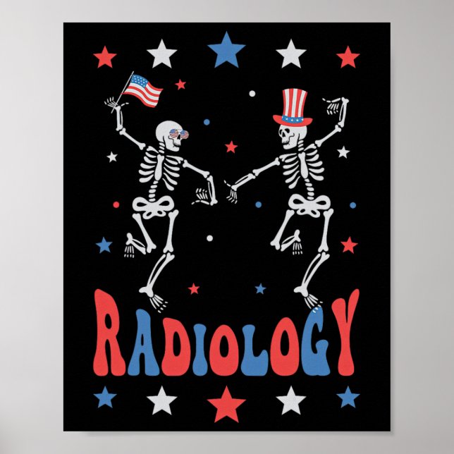 Póster Skeleton Radiology X-ray Tech Patriótico 4 De Juli (Frente)